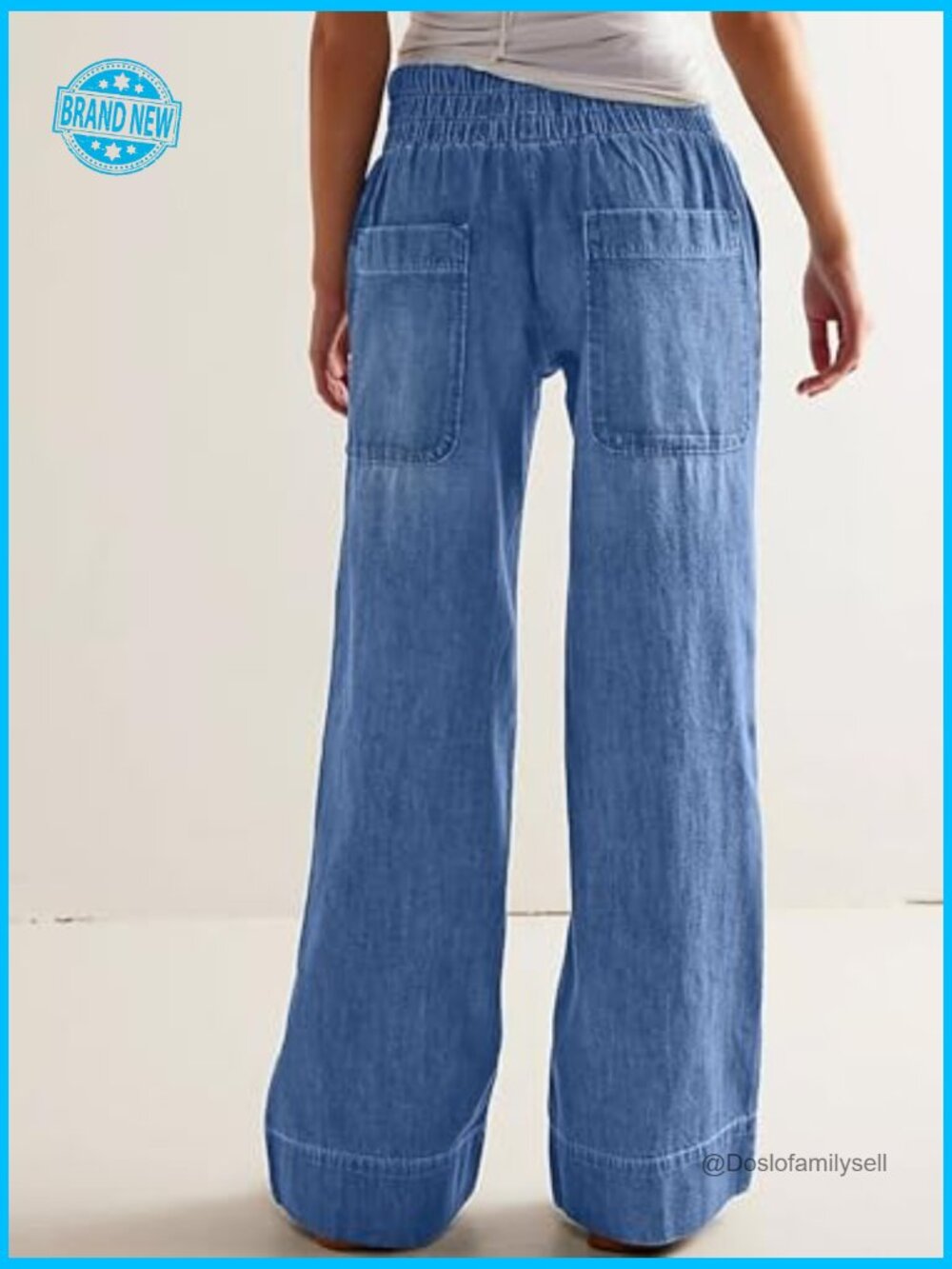 Wide Leg Jeans Soft Baggy Low Rise Elastic Waist Pull On Denim Pants Y2K - Picture 4 of 7